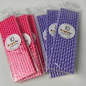 New 6 sets of 10 (60) Pink and Purple Polka Dot Papers Straws